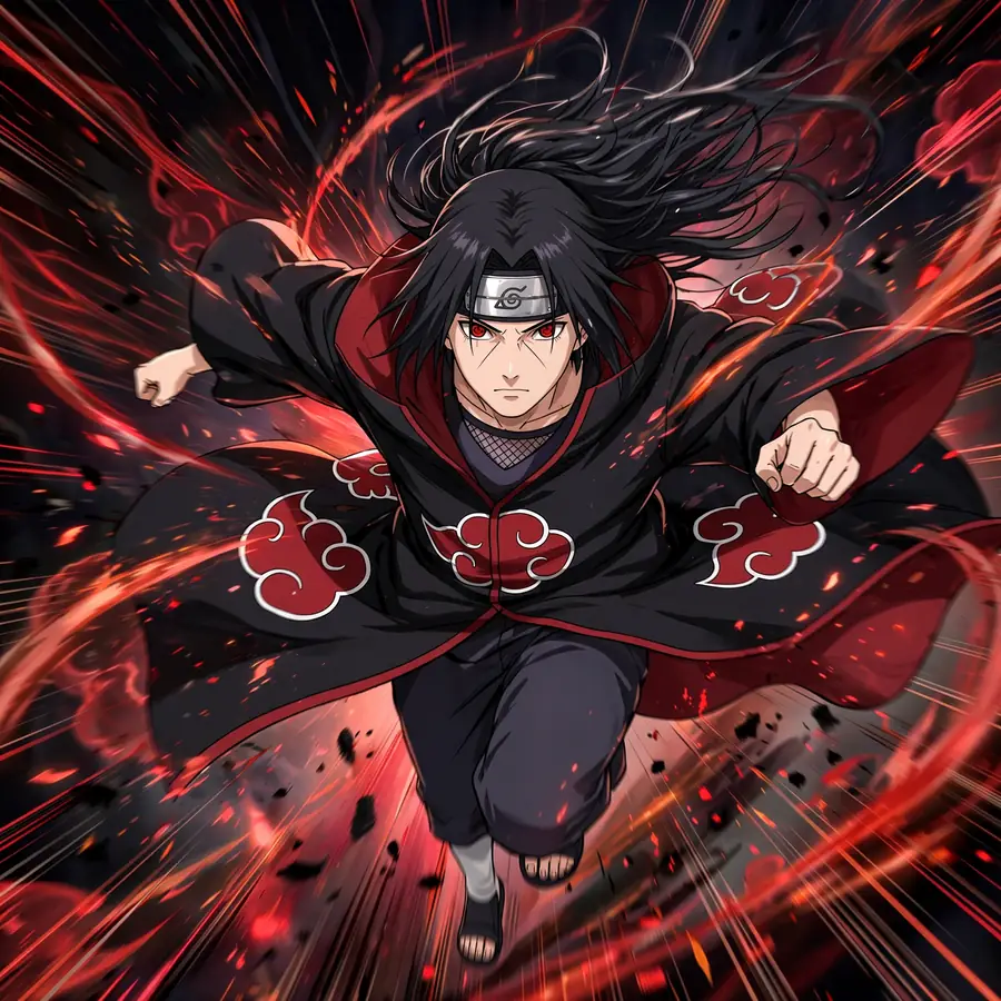 Itachi anime pfp: original vibrant portrait with speed lines