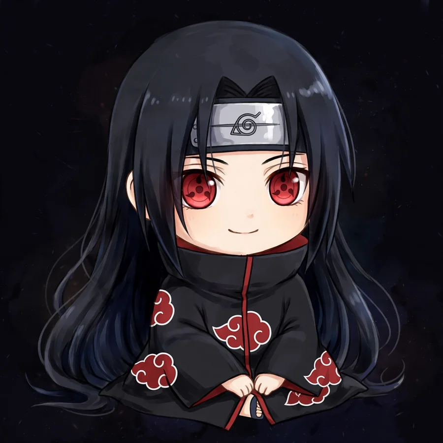 Chibi Itachi pfp: original tiny Uchiha in mini Akatsuki cloak