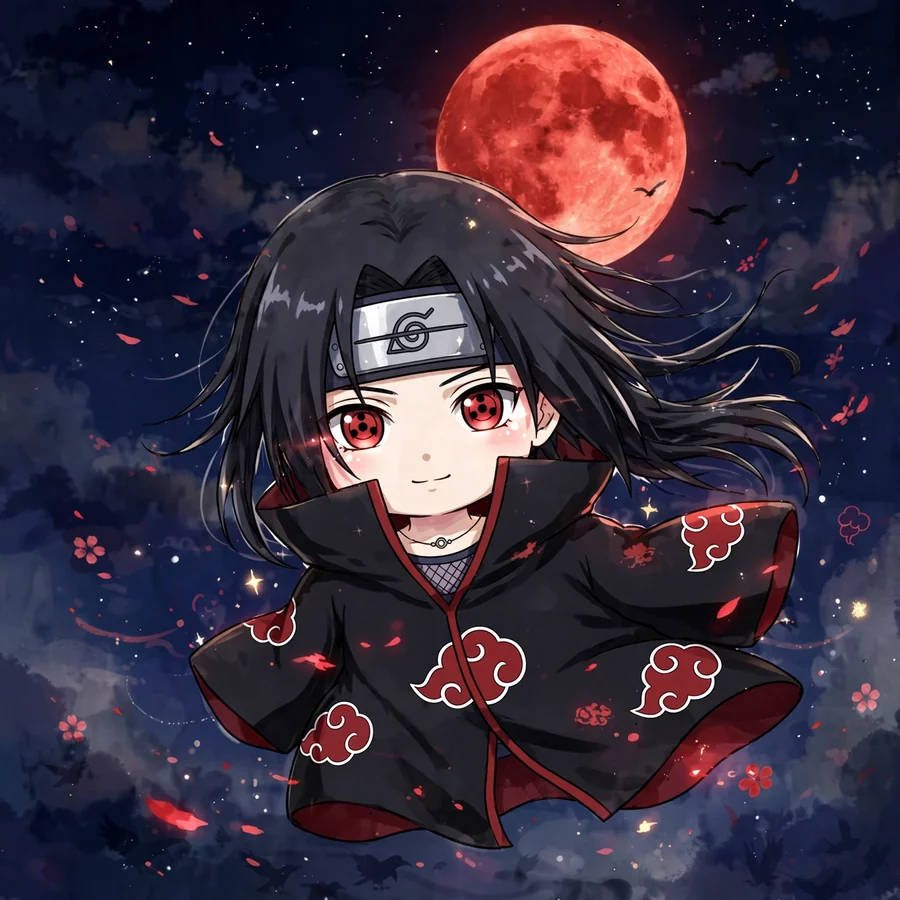 Chibi pfp Itachi: original tiny Uchiha napping on a giant crow