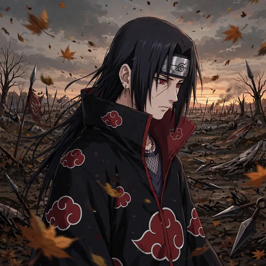 Sad pfp Itachi: original silhouette under a pale moon, crows flying