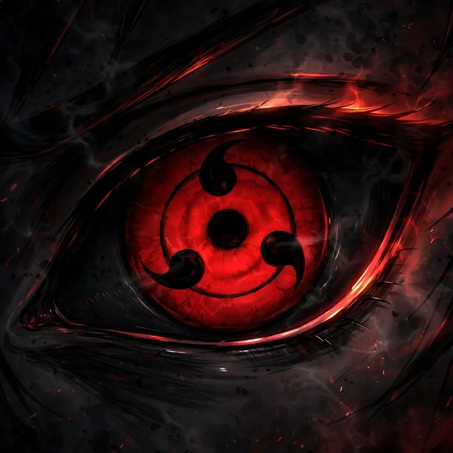 Itachi Sharingan pfp: original dramatic red Sharingan eye close-up with tomoe