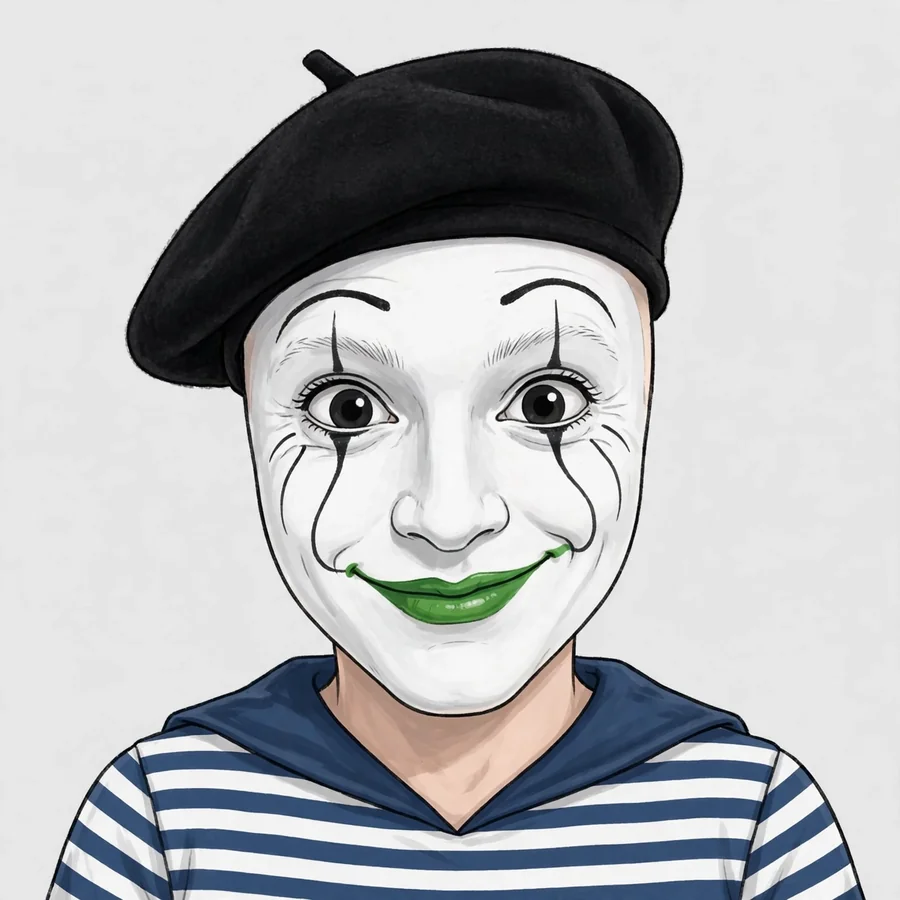 Joker pfp cartoon: original mime illustration with beret and stripes
