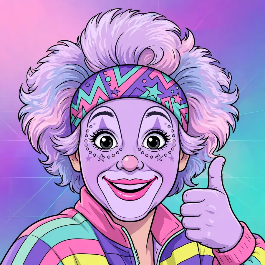 Cartoon Joker pfps: original retro 80s clown with a thumbs up