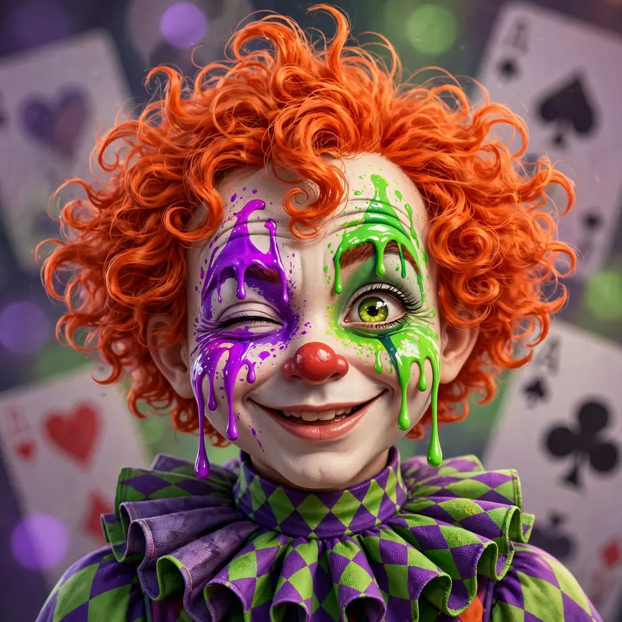 Cute Joker pfps: original winking clown kid with paint drip makeup