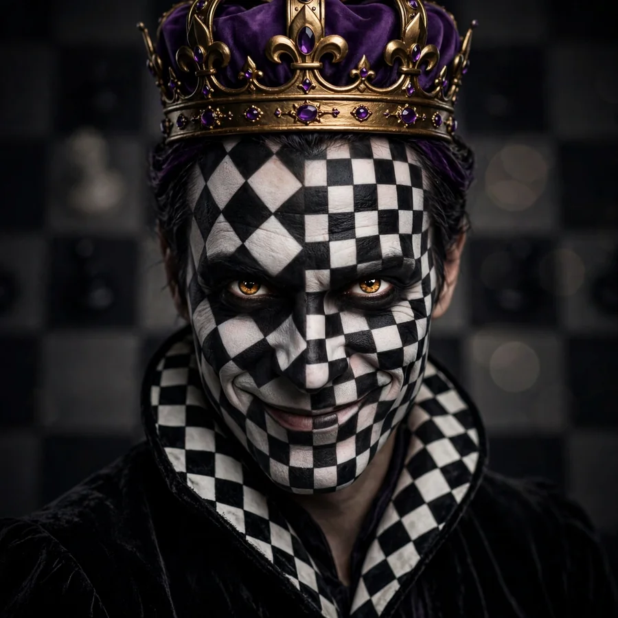 Dark Joker pfps: original chess king with checkered face paint and crown