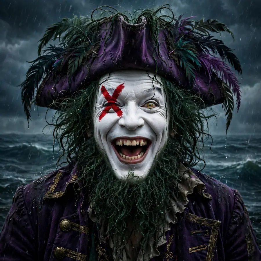 Laughing Joker pfp: original pirate joker roaring at sea