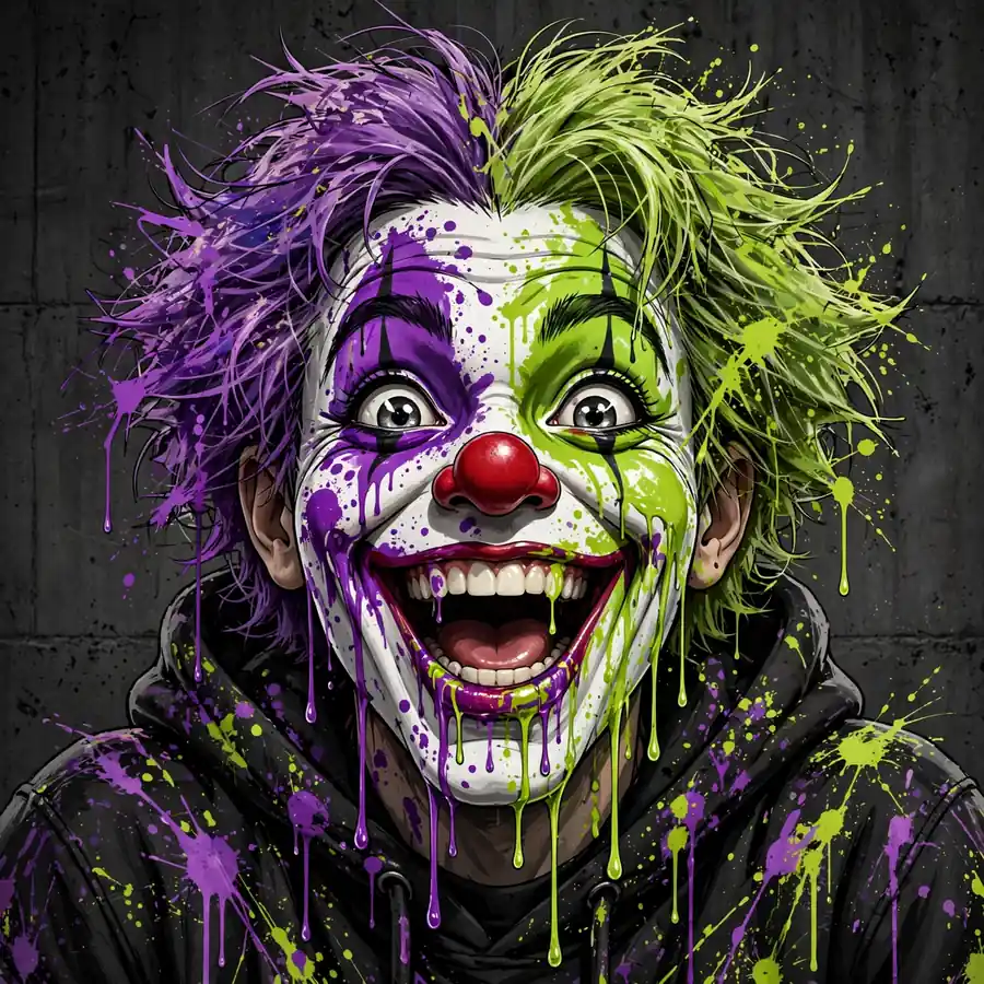 Joker pfp laughing: original graffiti splatter grin in purple and green
