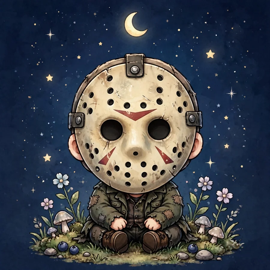 Jason Voorhees chibi pfp: original adorable mini slasher under a tiny moon