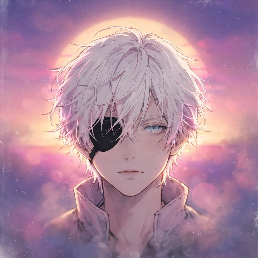 Aesthetic kaneki pfp: original vaporwave pastel sunset portrait with film grain