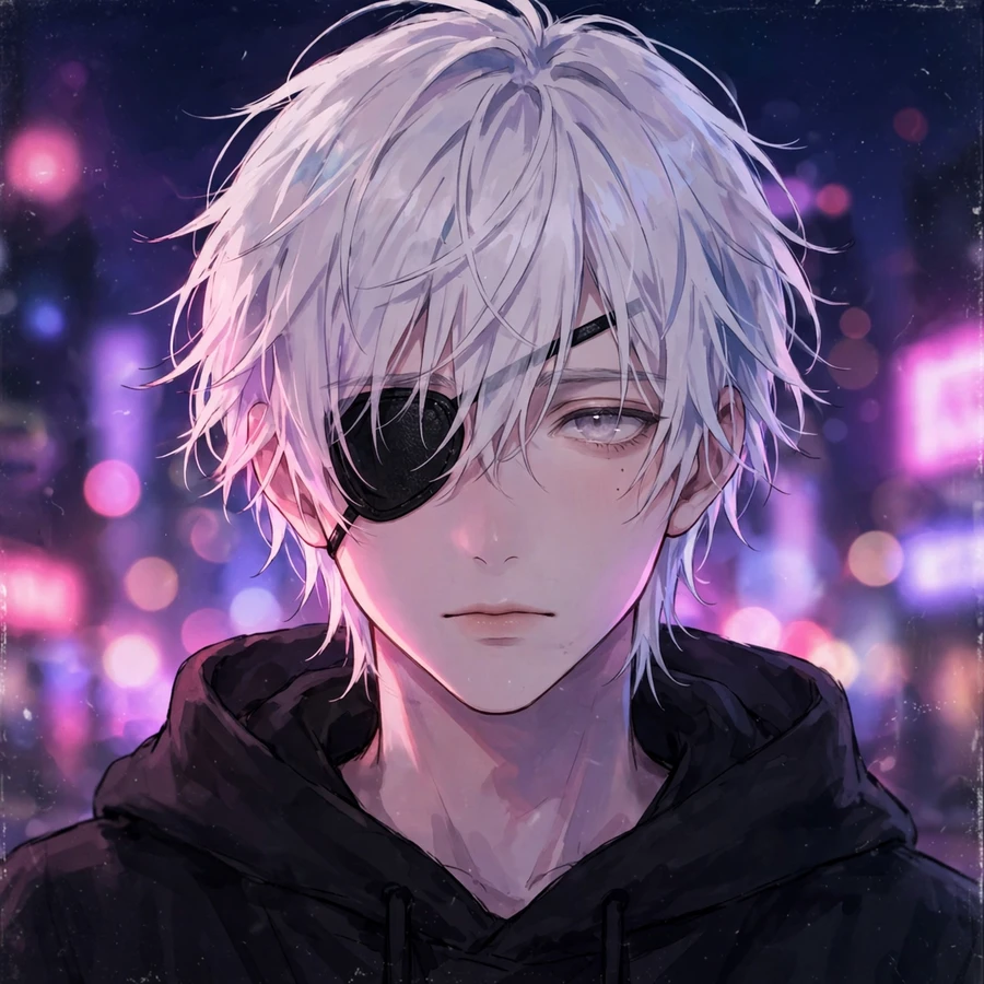 Kaneki pfp aesthetic: original lo-fi night city portrait with bokeh lights