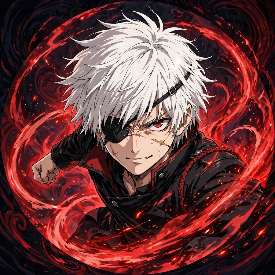 Ken kaneki pfp: original dynamic anime pose with red aura