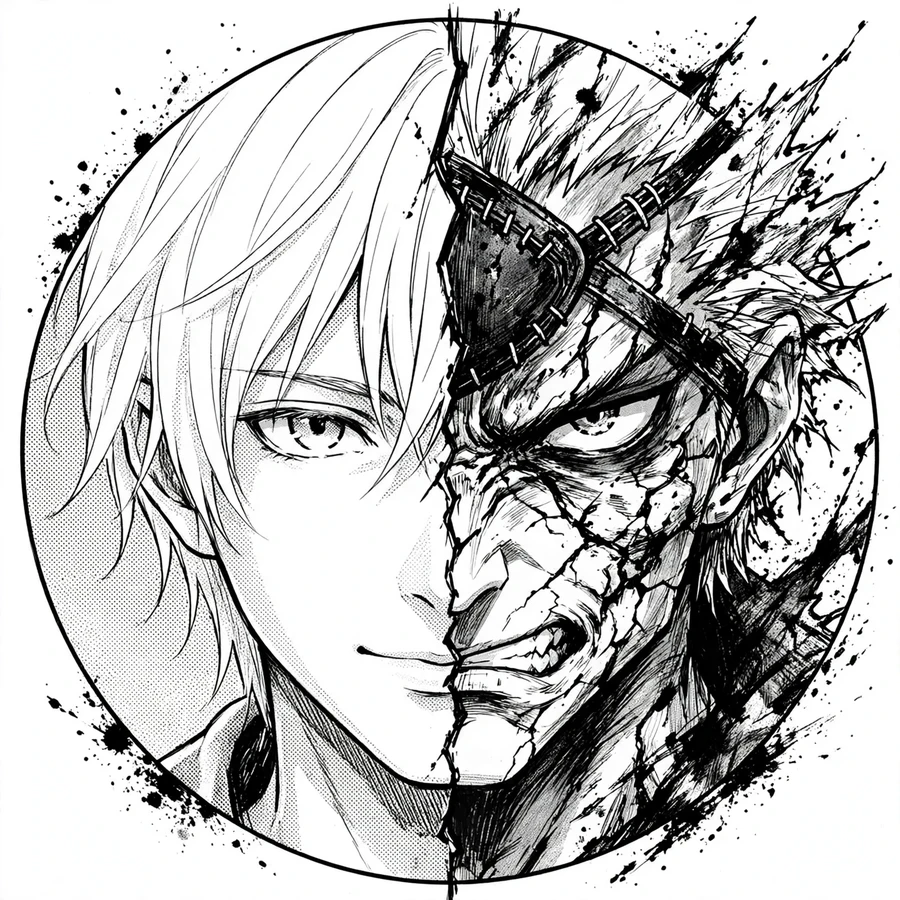Kaneki manga pfp: original split-face manga illustration calm versus monstrous