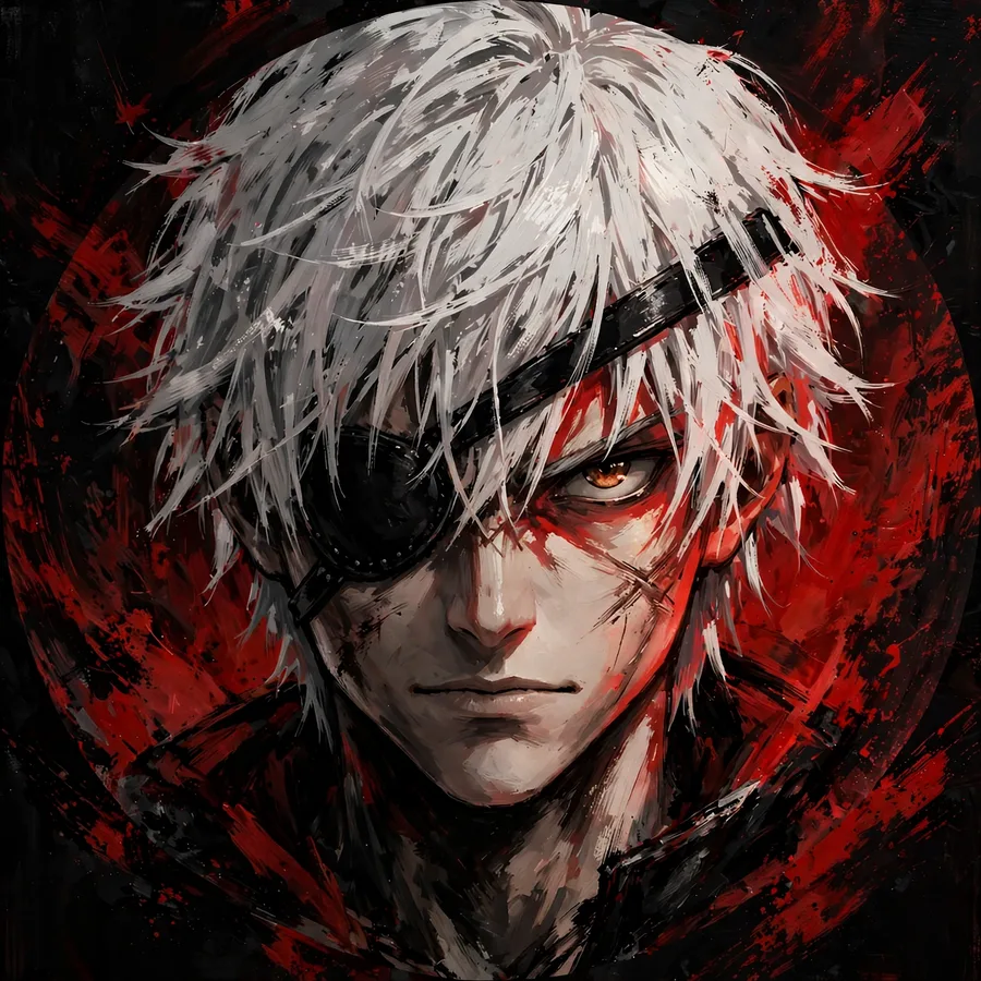 Kaneki profile picture: original high-contrast black-and-red painted portrait