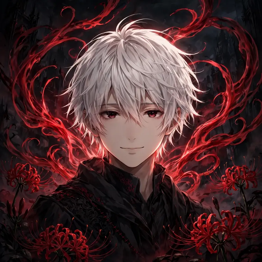 Tokyo ghoul kaneki pfp: original portrait with crimson kagune tendrils swirling