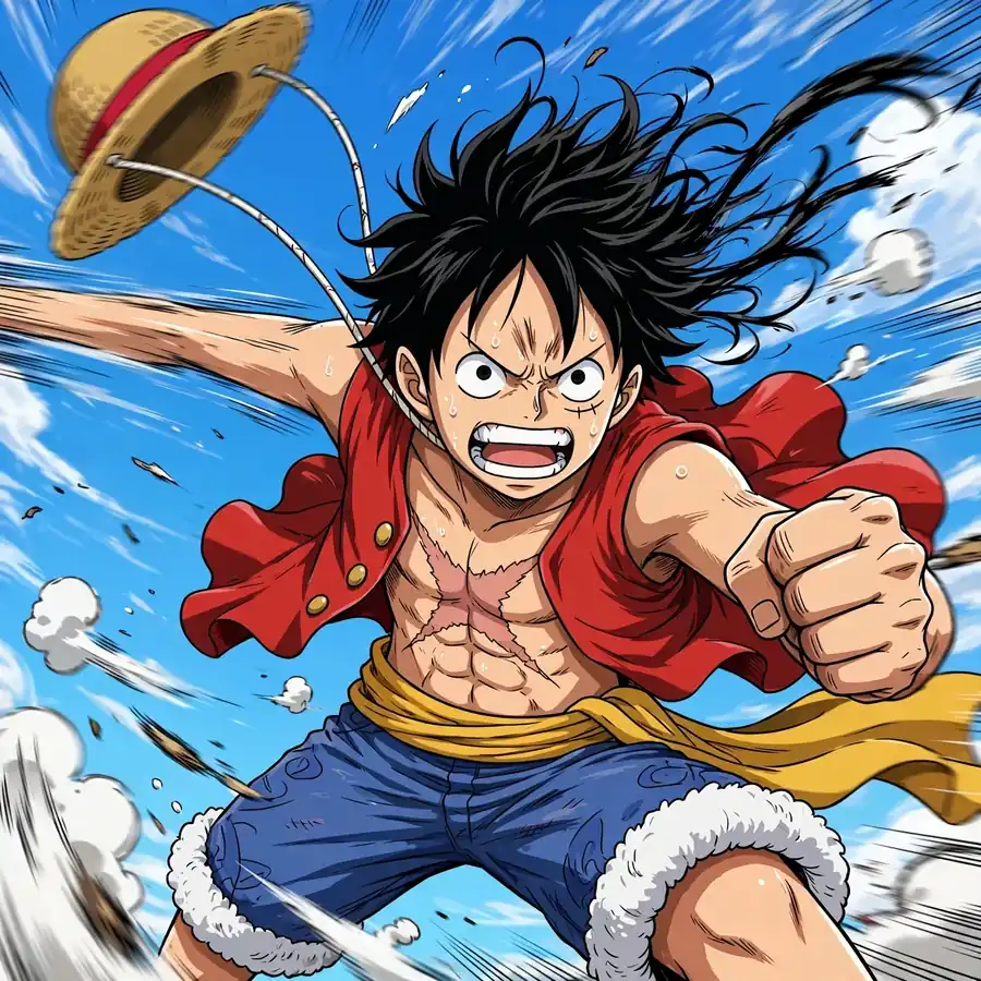 Cool luffy pfp: original captain with arm stretched back, ready to punch