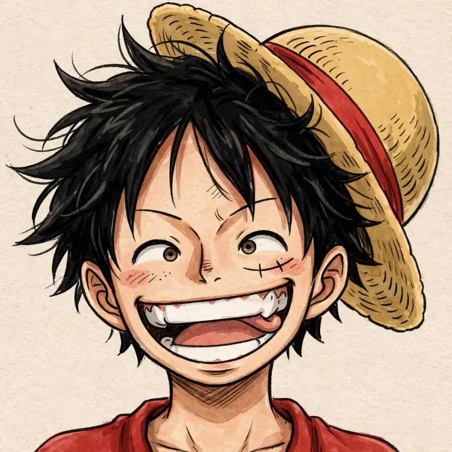 Funny luffy pfp: original captain with a huge goofy cross-eyed grin