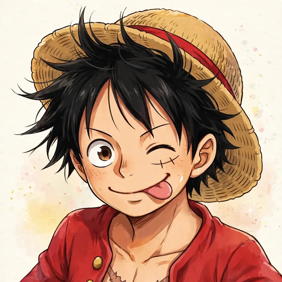 Funny luffy pfps: original silly captain with tongue out, straw hat backwards