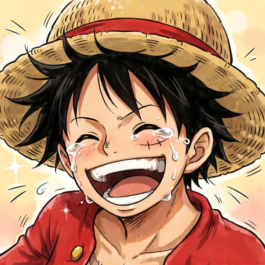 Cute luffy pfp funny: original captain laughing with tears, exaggerated comedy