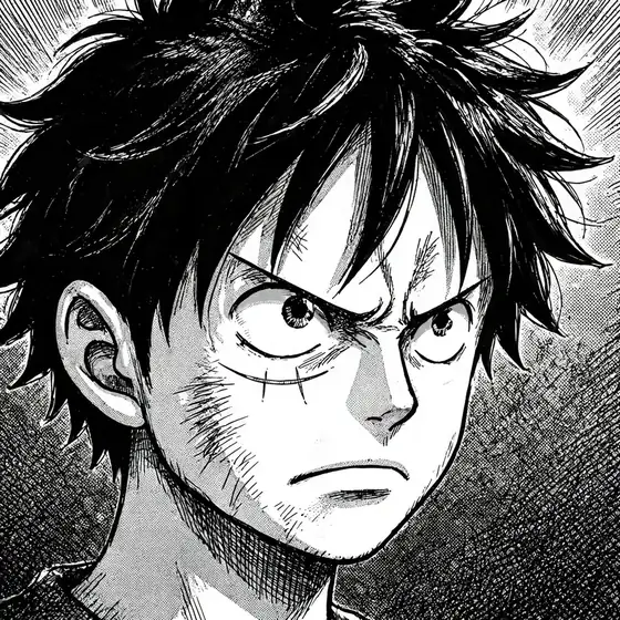 Manga luffy pfp: original serious close-up with dramatic hatching