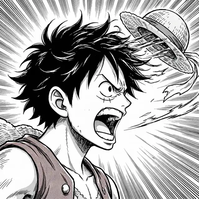 Luffy pfp: original manga-style shouting captain with speed lines