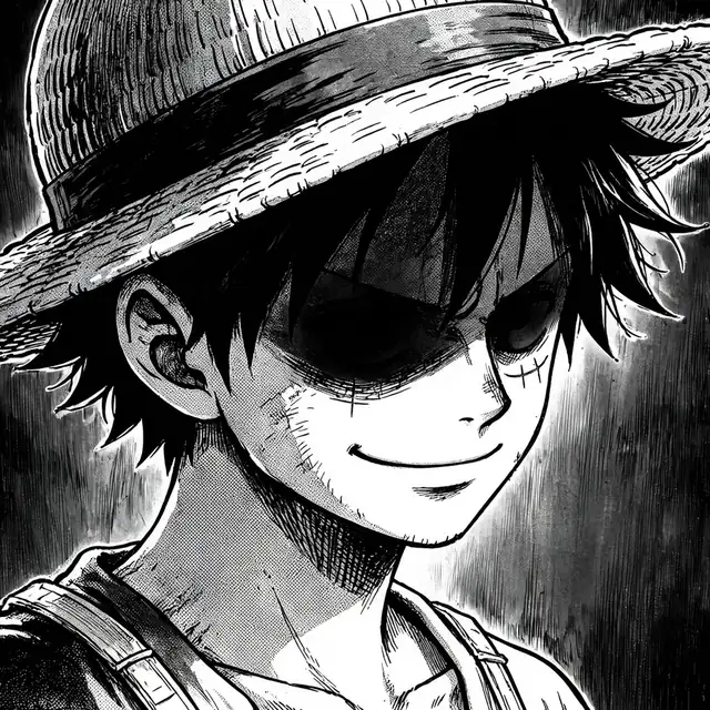 Anime pfp luffy manga: original captain with straw-hat shadow over eyes