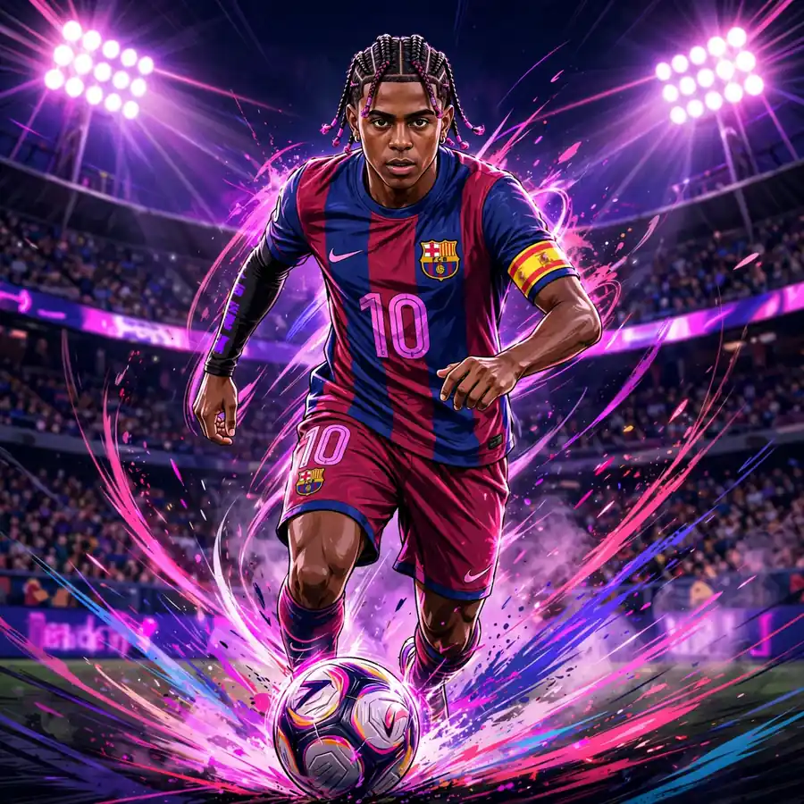 Lamine Yamal action pfp: original dribbling past defender
