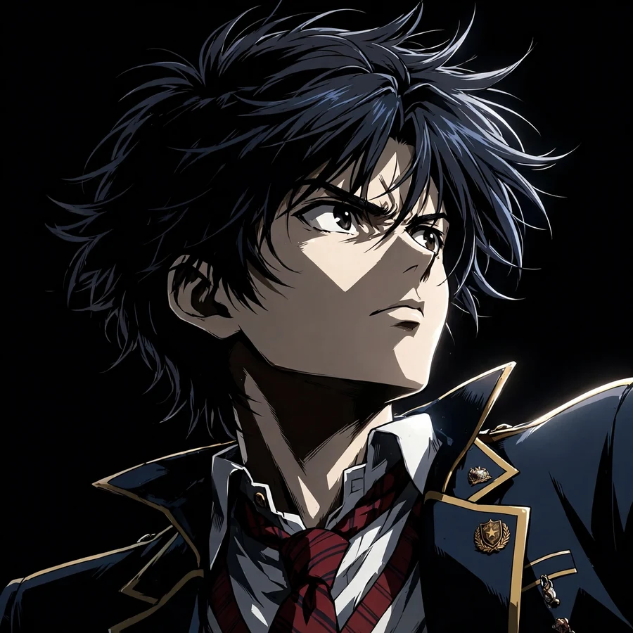 Light yagami pfp anime: original cel-shaded anime portrait with dynamic angle