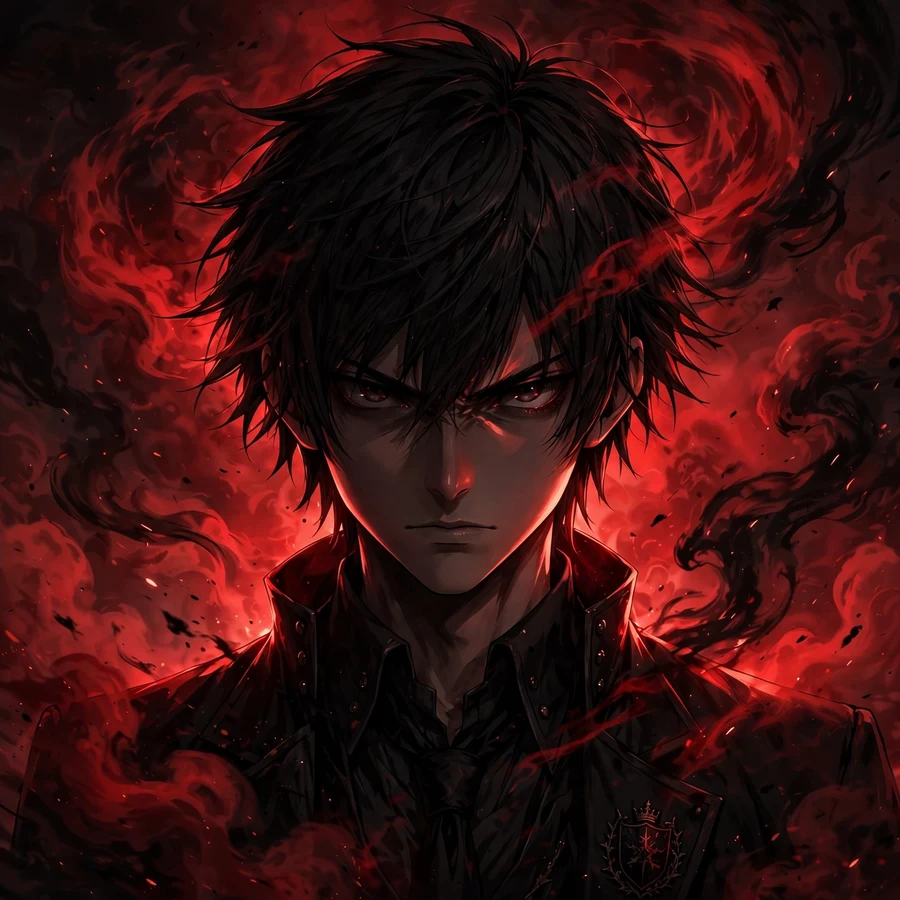 Light yagami dark pfp: original anime illustration of student silhouetted in crimson fog