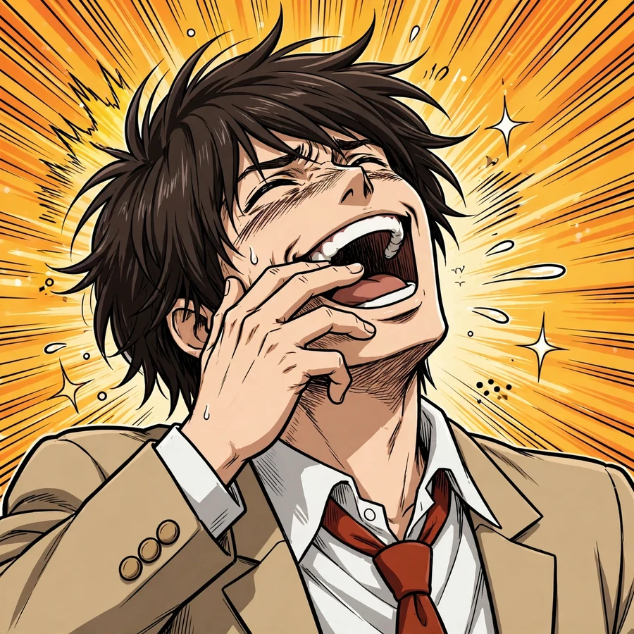 Light yagami meme pfp: original funny anime illustration with exaggerated evil laugh