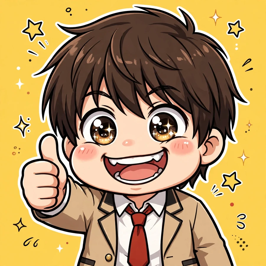 Funny light yagami pfp: original chibi-style anime student with goofy grin