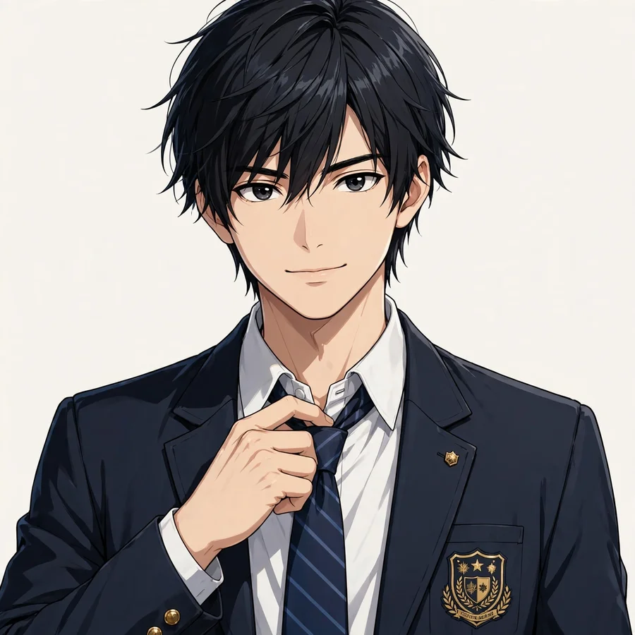 Light yagami pfp: original anime illustration of dark-haired student in school uniform adjusting tie