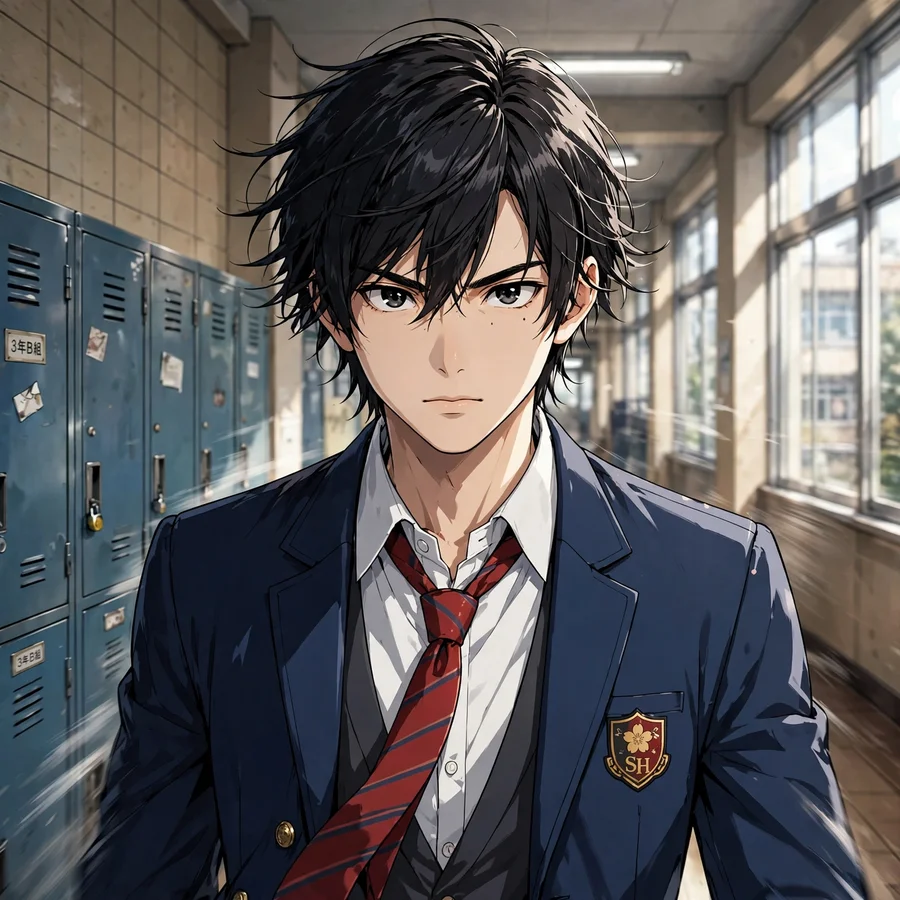 Light yagami pfp: original anime portrait of student walking school corridor