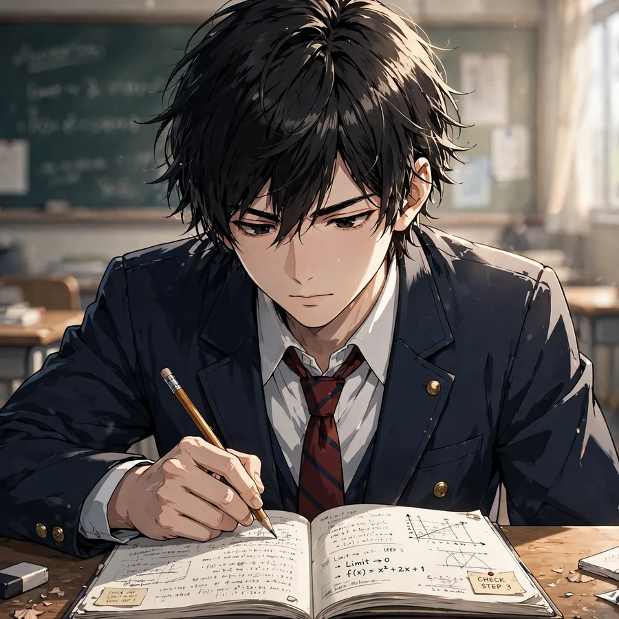 Light yagami profile pic: original anime illustration of student studying with notebook at desk
