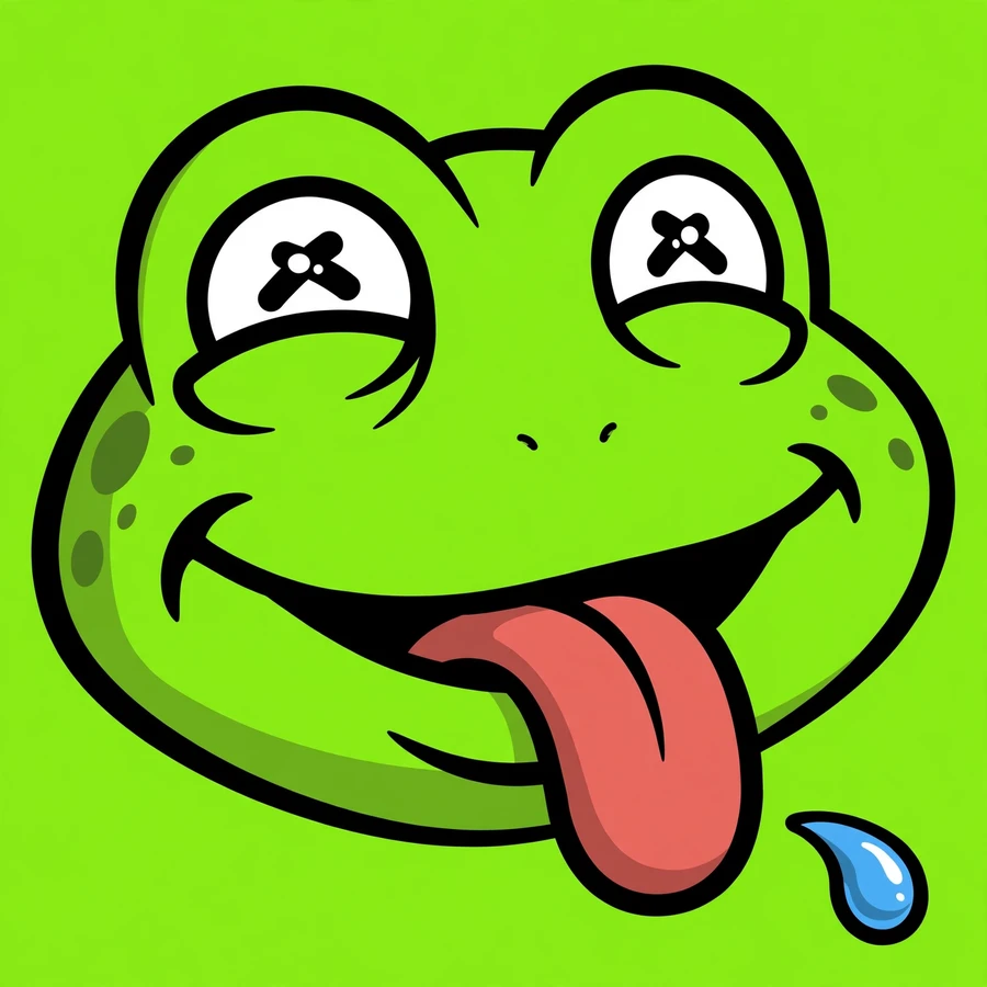Funny meme pfp of a derpy cross-eyed green frog with its tongue out