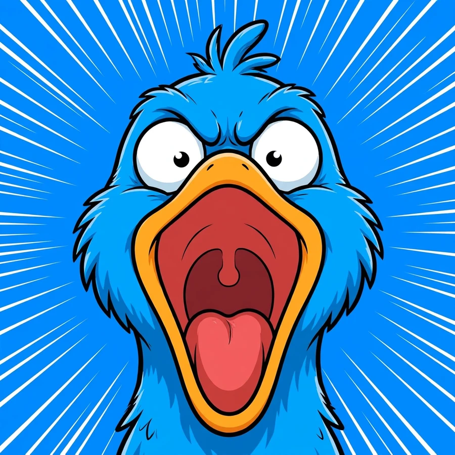 Best meme pfp style: blue bird yelling with beak stretched wide open