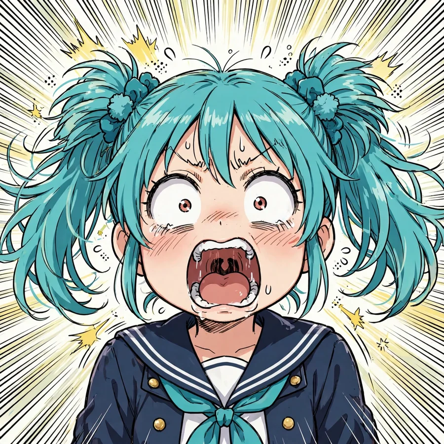Funny miku pfp: original comedic anime illustration with exaggerated shocked wide eyes
