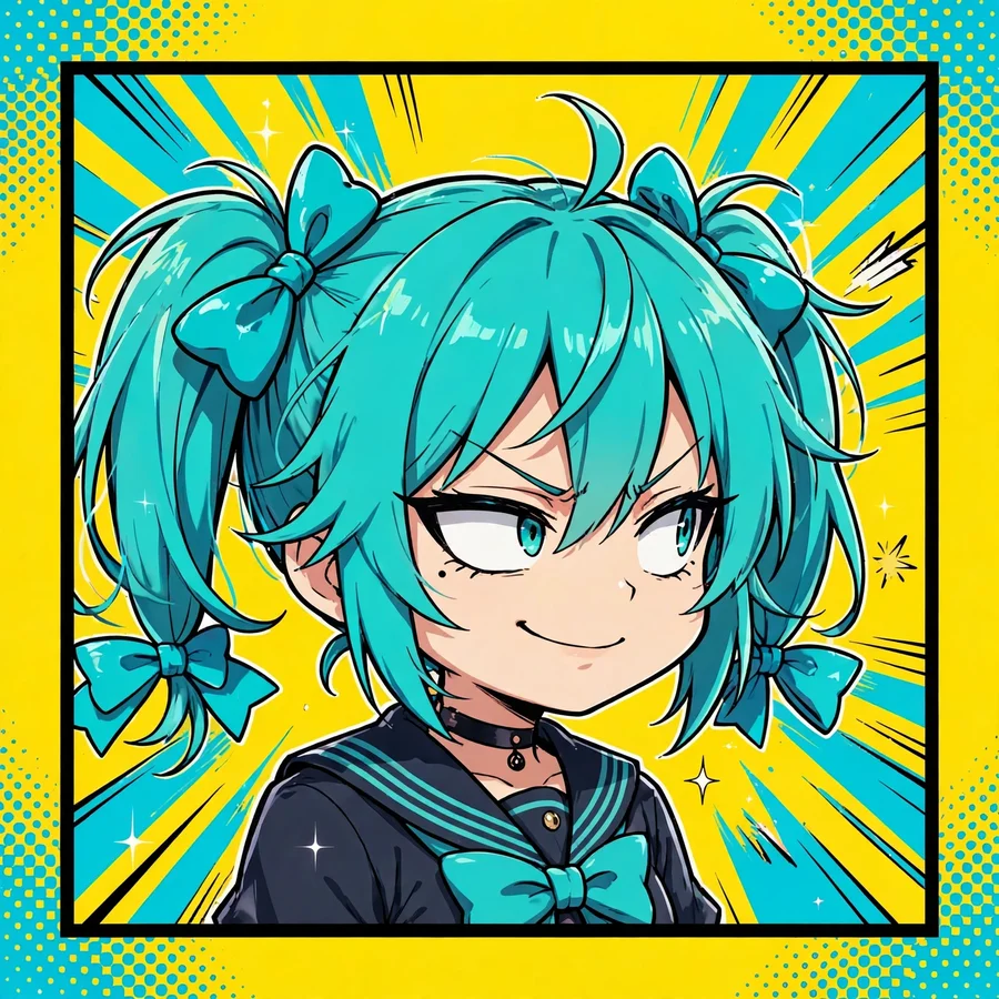 Funny miku pfp: original anime illustration doing a dramatic side-eye glance