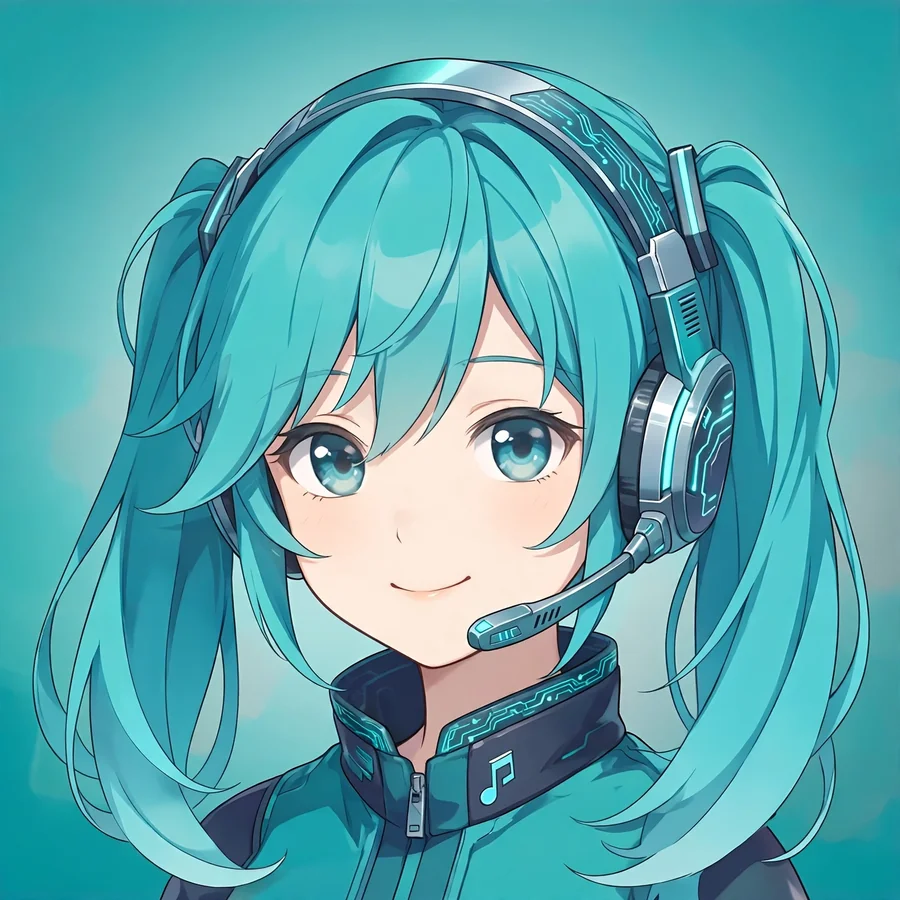 Miku profile picture: original anime portrait of turquoise twin-tail singer girl with futuristic headset