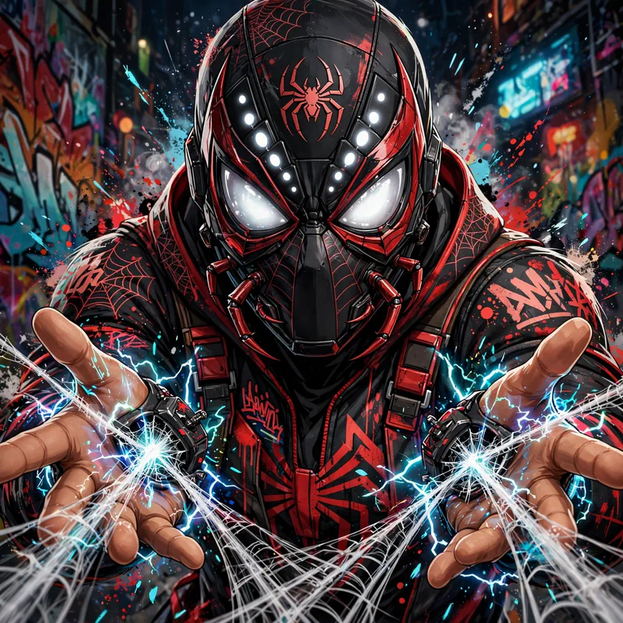 Miles Morales pfp: original hero shooting webs with crackling venom energy