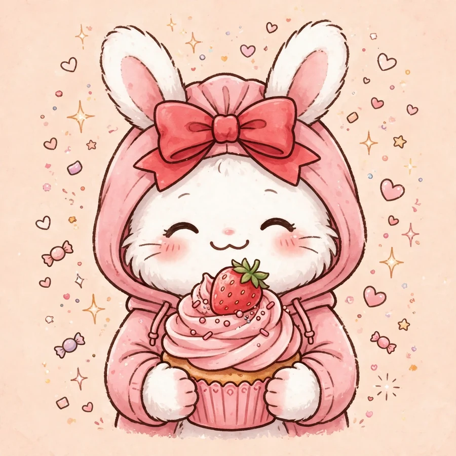 My melody cute: original bunny snuggling a plush heart in pastel tones