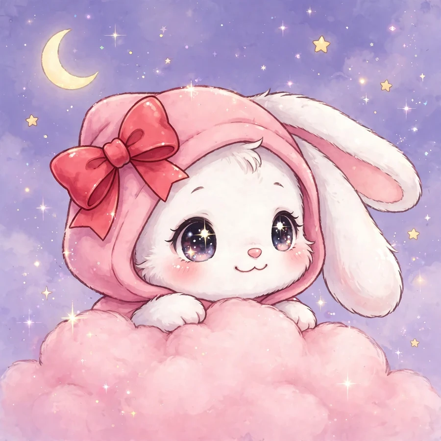 Kawaii my melody pfp: original bunny with rosy cheeks waving hello