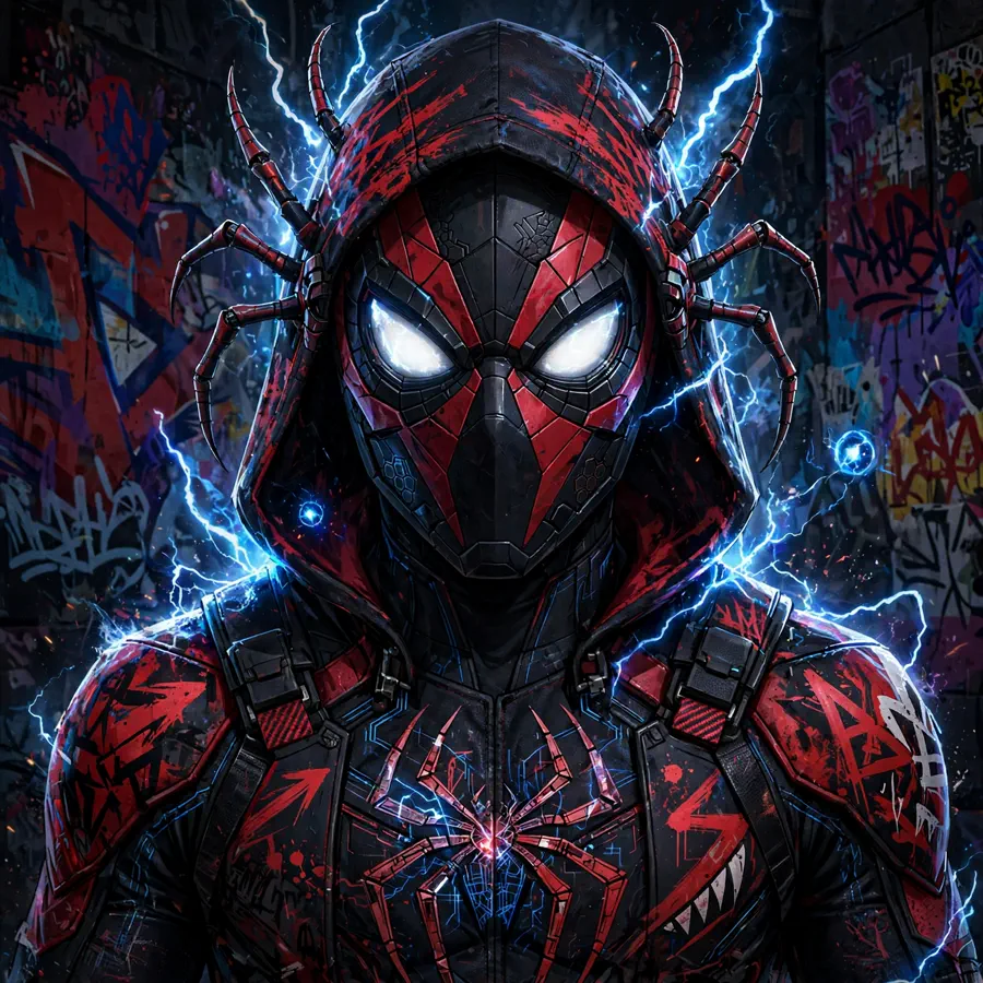 Dark Miles Morales pfp: original hero in shadow with glowing white lenses