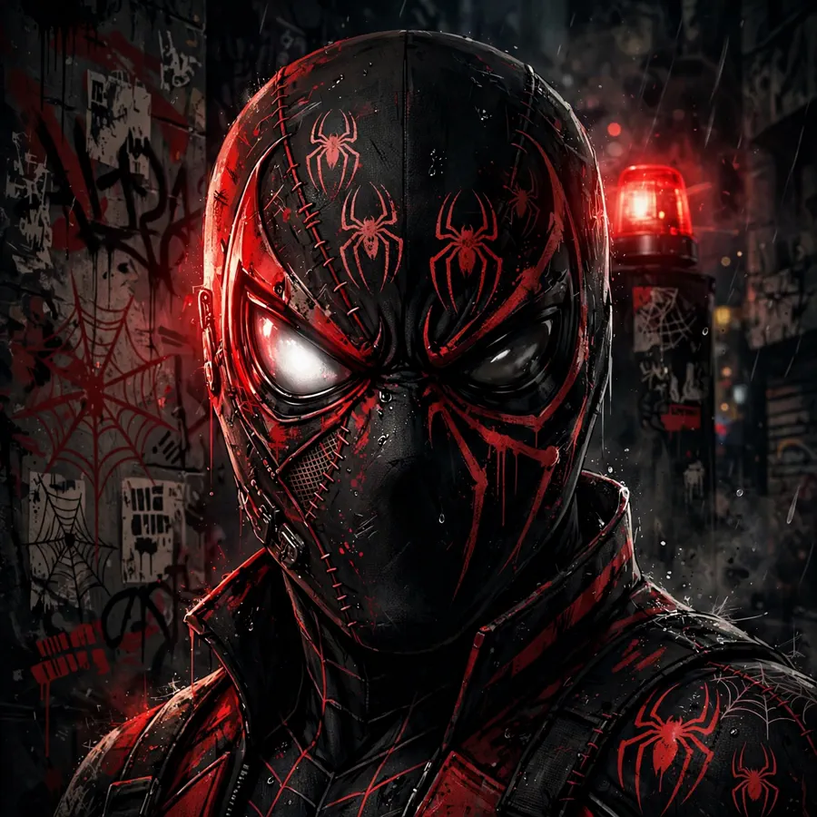 Dark Miles Morales pfp: original hero on a rain-soaked rooftop at midnight