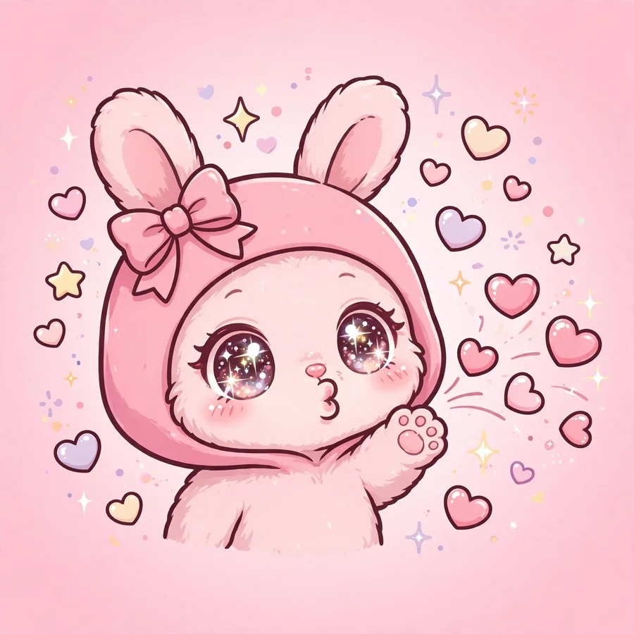 Kawaii my melody pfp: original bunny with giant sparkly eyes and stars