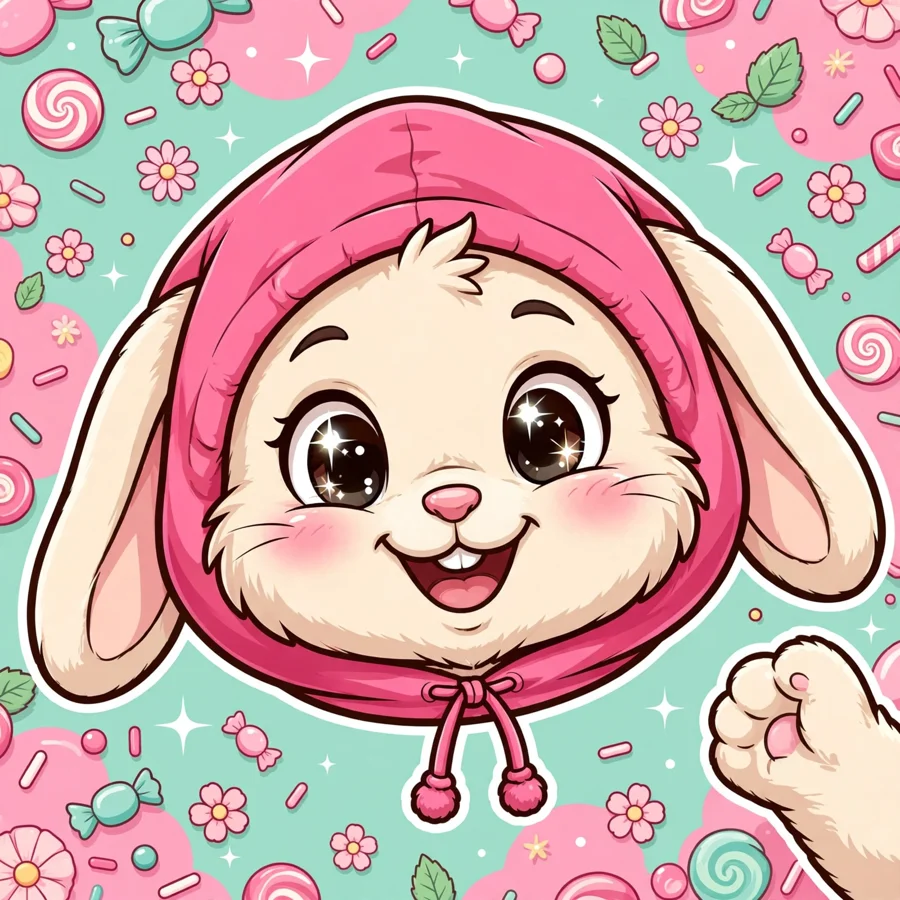 My melody person pfp: original cheerful bunny waving at the viewer