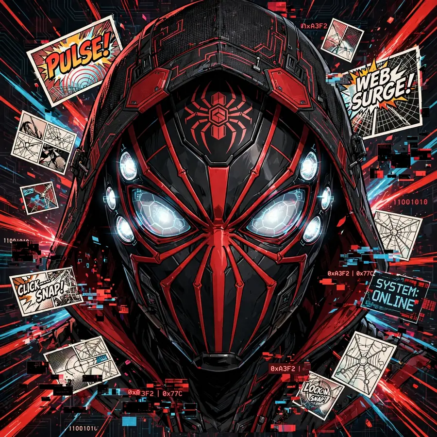 Miles Morales pfp: original hero among floating comic panels and glitches