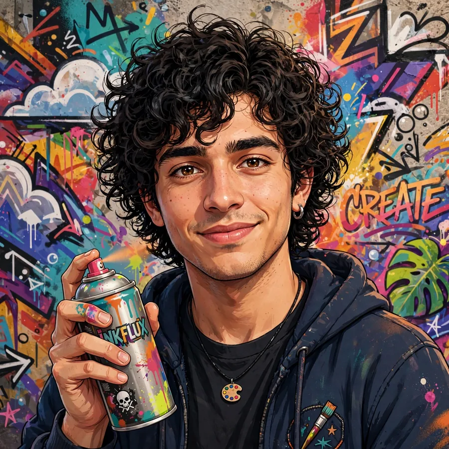 Unmasked Miles Morales pfp: original teen with spray can before a mural