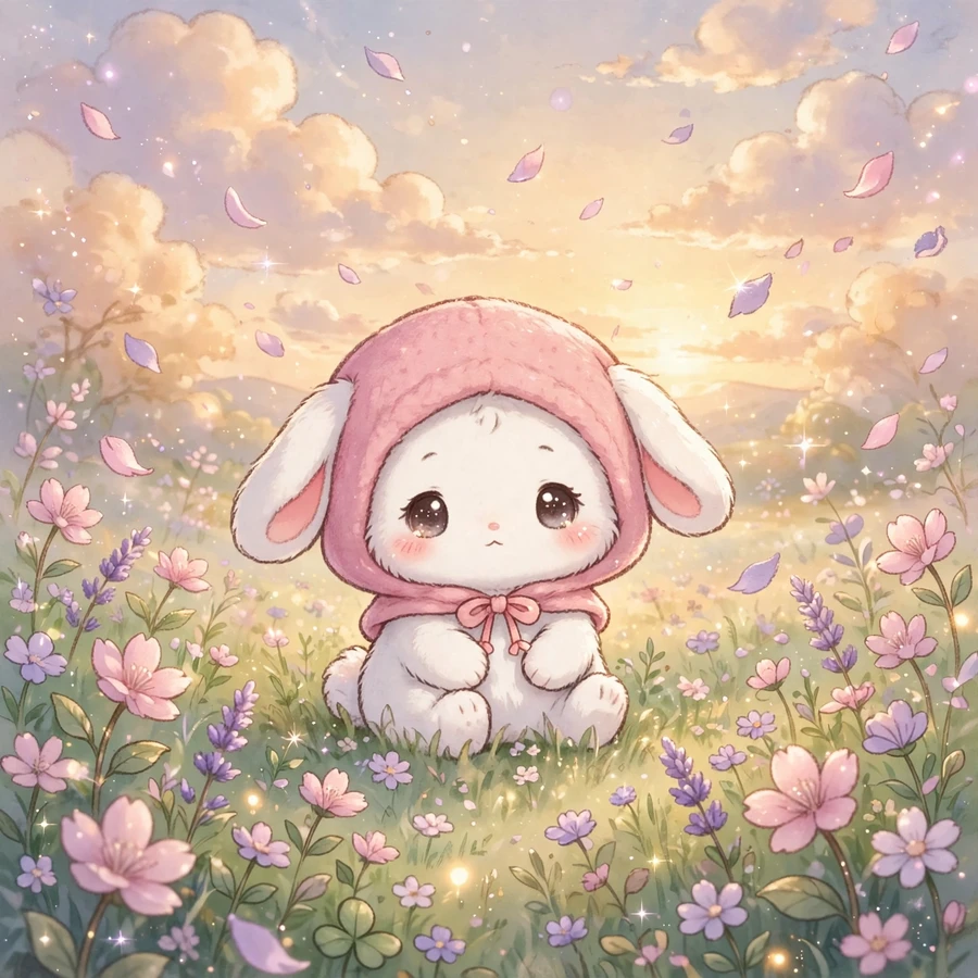 Cute aesthetic my melody wallpaper: original bunny under a starry night sky