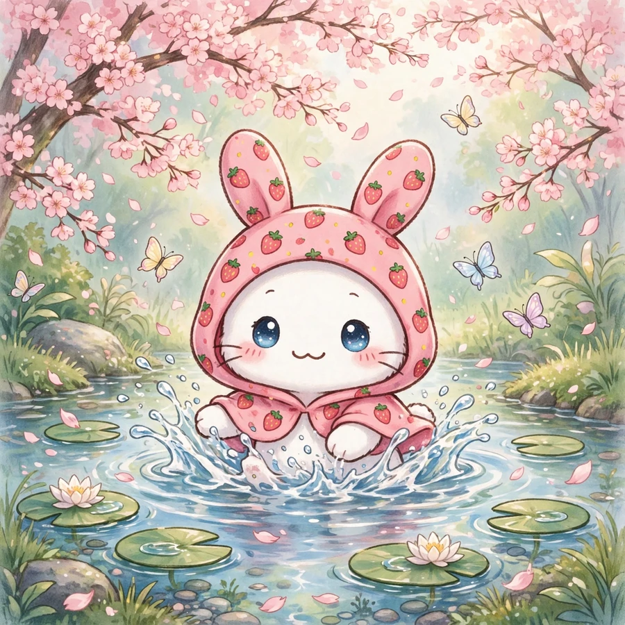 Cute my melody wallpaper: original bunny with a moonlit dream background