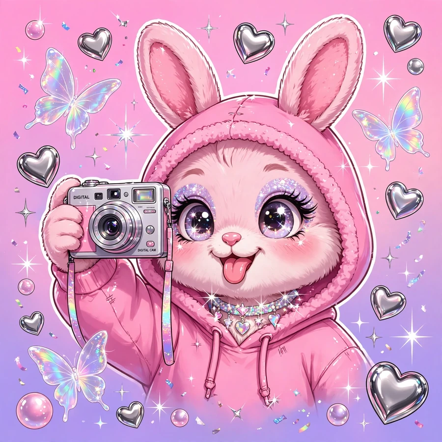 My melody pfp y2k: original bunny in bubblegum pink with stars